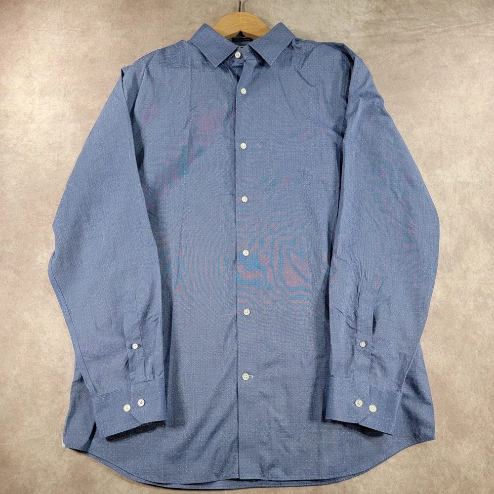 Banana Republic Grant Slim Fit Mens XL Blue Micro Dot Non-Iron Cotton Shirt